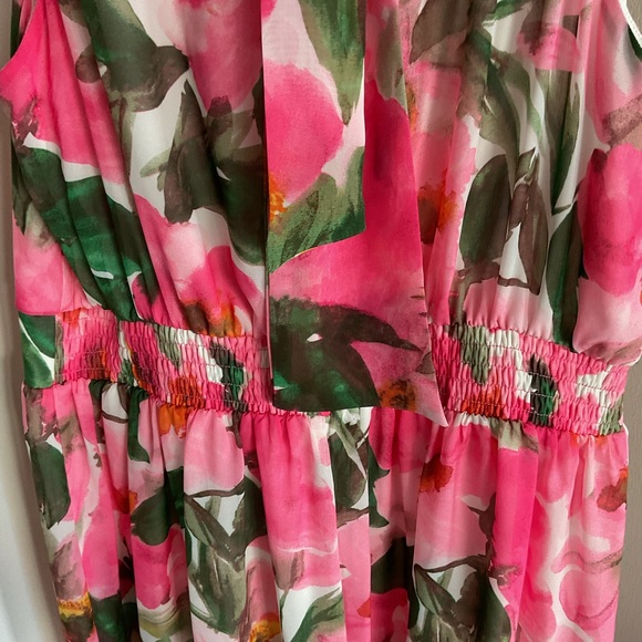 27. Anne Klein Pink and Green Floral Sleeveless Maxi Dress Size 16 - Picture 12 of 13